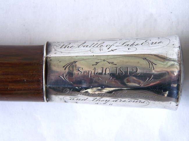 An Historically Important and Exceptionally RARE 19th century Silver Mounted Presentation Walking Stick made from wood salvaged from the War of 1812 Brig NIAGARA Commanded by Commodore Oliver H. Perry at the Battle of Lake Erie, Sept. 10, 1813. — image 5